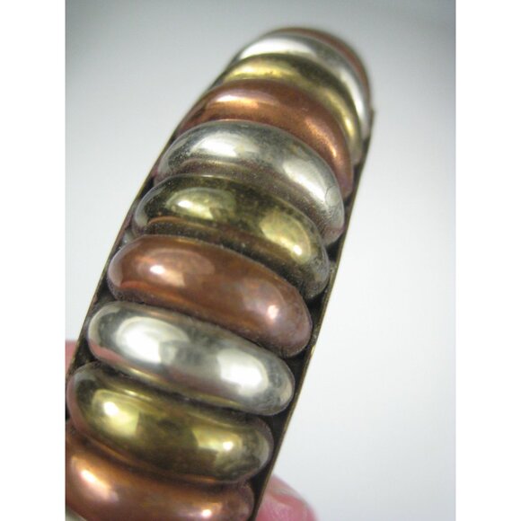 Mixed Metal Bangle Bracelet Brass Copper Silvertone 8 inch Dia - Picture 5 of 9